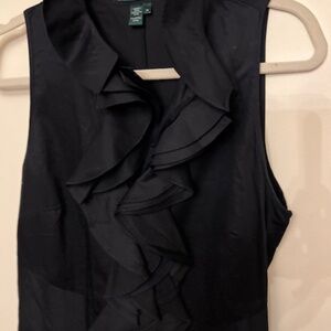 black cotton front ruffle a line Lauren by Ralph Lauren dress 14 NWOT side zip